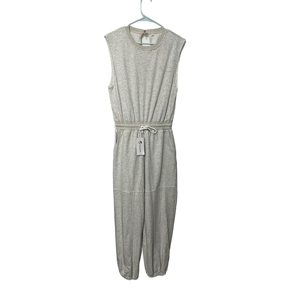 Kissonic Jumpsuit Romper Sweatshirt Casual Drawstring Heathered Gray size S